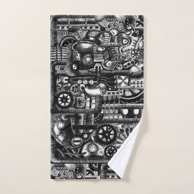 steampunk draw machinery cartoon mechanism pattern hand towel (Hand Towel)
