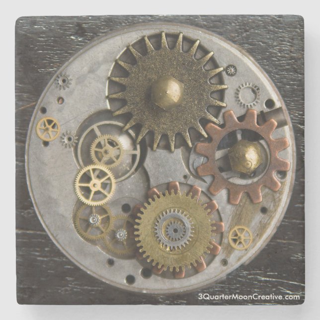 SteamPunk Drink Coaster, Marble Coaster, Steampunk Stone Coaster (Front)