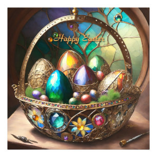 Steampunk Easter Basket Filled With Colourful Eggs Photo Print