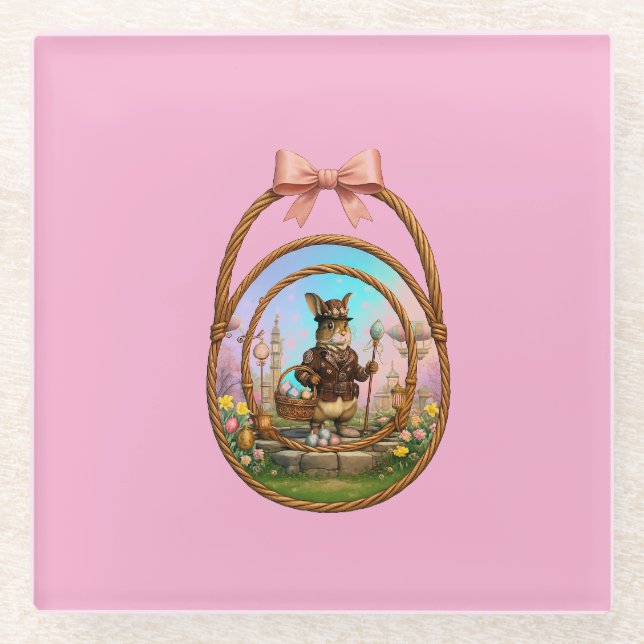 Steampunk Easter Bunny In Frame Glass Coaster (Front)