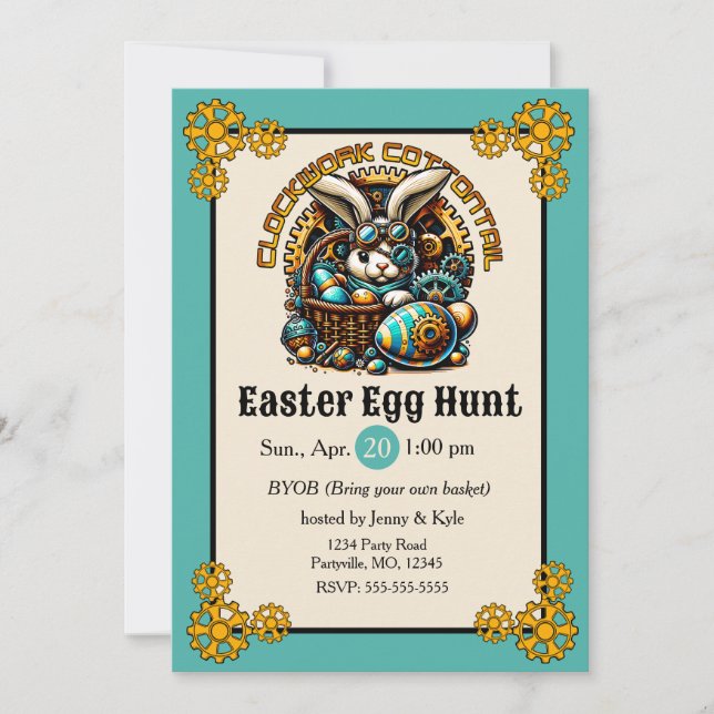 Steampunk Easter Bunny Invitation (Front)