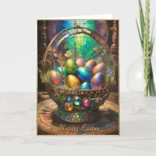 Steampunk Easter Colourful Eggs in Basket Holiday Card