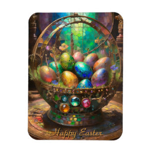 Steampunk Easter Colourful Eggs in Basket Magnet