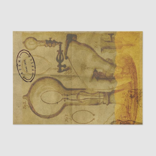 Steampunk Edison Light Bulb Patent Office Tissue Paper (Front)