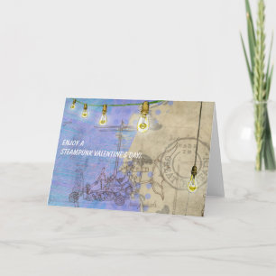 Steampunk Edison Lights on a Wire Valentine's Day Holiday Card