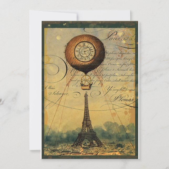 Steampunk Eiffel Tower Invitation Vintage Style (Front)