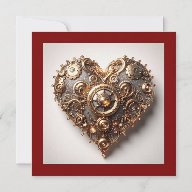 Steampunk Elegant Clockwork Gear Heart Card (Front)