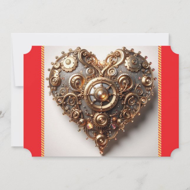 Steampunk Elegant Clockwork Gear Heart Holiday Card (Front)