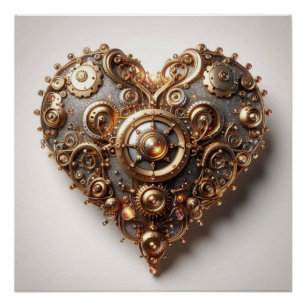 Steampunk Elegant Clockwork Gear Heart Poster