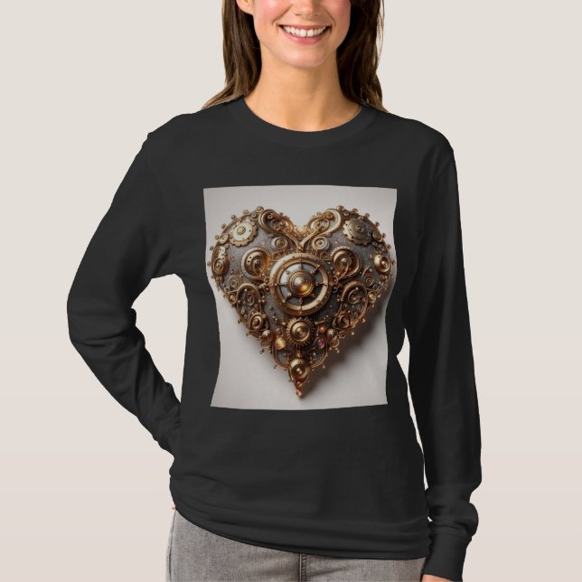 Steampunk Elegant Clockwork Gear Heart T-Shirt (Front)