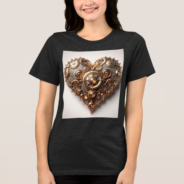 Steampunk Elegant Clockwork Gear Heart Tri-Blend Shirt (Front)