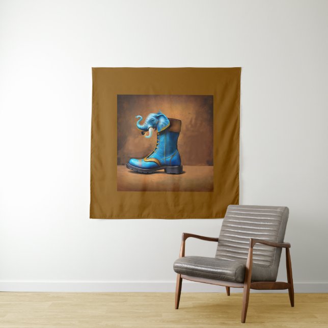 Steampunk Elephant Boot tapestry (In Situ)