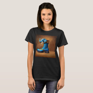 Steampunk Elephant Boot women black T-shirt