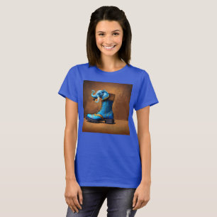 Steampunk Elephant Boot women blue T-shirt