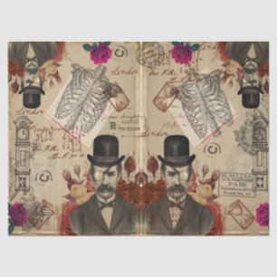 Steampunk English Gentlemen and Clocks Tissue Paper