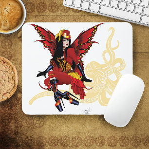 Steampunk fairy all in red mouse pad