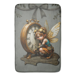 Steampunk Fairy with Golden Wings & Antique Clock Bath Mat