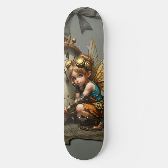 Steampunk Fairy with Golden Wings & Antique Clock  Skateboard (Front)