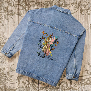 Steampunk Fairy Yellow Clock Gears Denim Jacket
