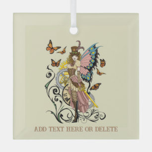 Steampunk Fairy Yellow Clock Gears Glass Tree Decoration