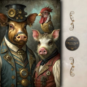 Steampunk Farm Animal Whimsical Vintage Decoupage Tissue Paper