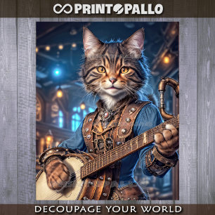 Steampunk female cat playing banjo -  tissue paper