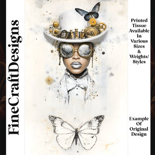 Steampunk Female In White & Butterfly Q3 Decoupage Tissue Paper