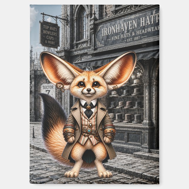 Steampunk Fennec Fox Gentleman at Hatter Shop Magnet (Front)