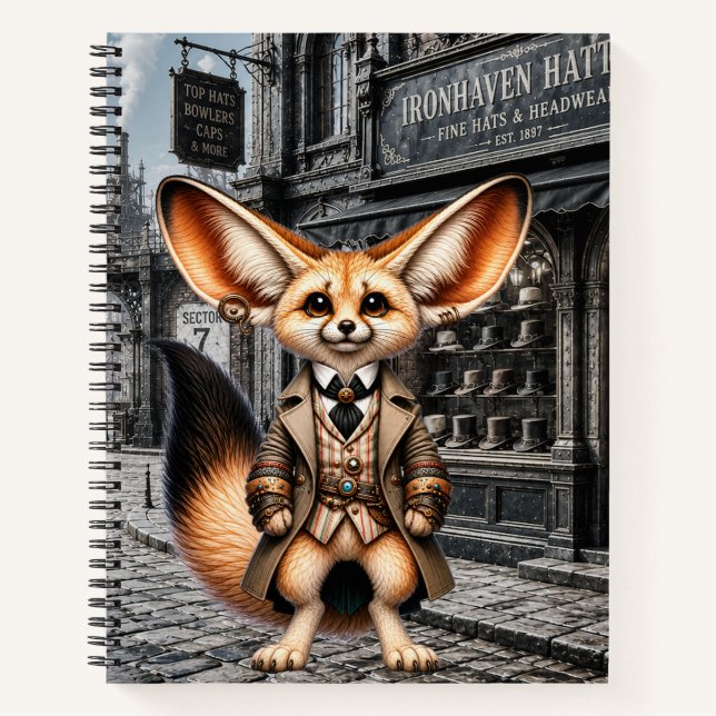 Steampunk Fennec Fox Gentleman at Hatter Shop Notebook (Front)