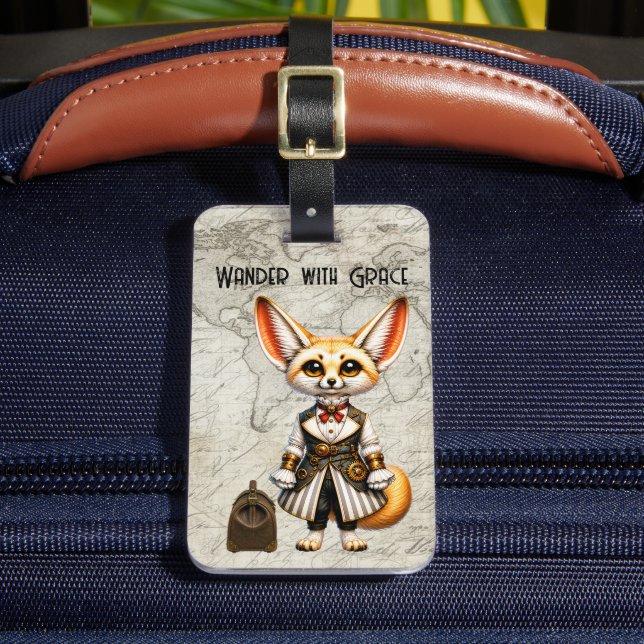 Steampunk Fennec Fox World Traveller Luggage Tag (Front Insitu 2)