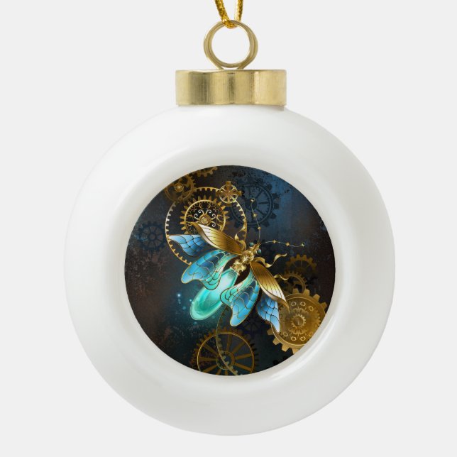 Steampunk Firefly Ceramic Ball Christmas Ornament (Front)