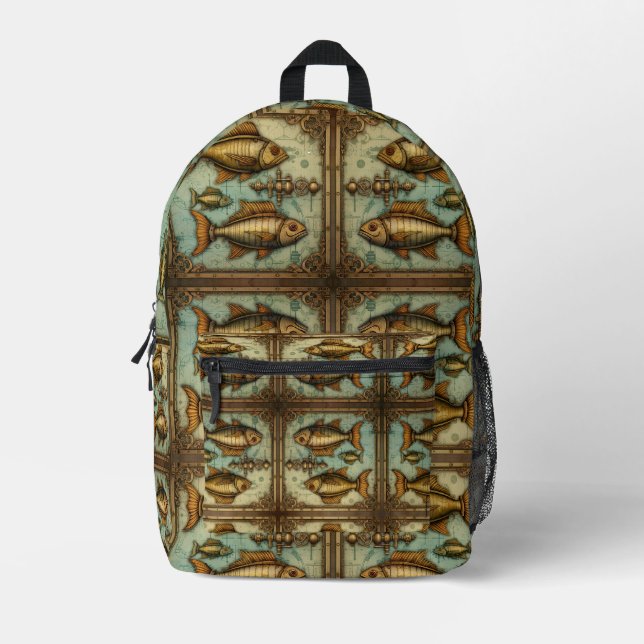 Steampunk Fish pattern Printed Backpack (Front)