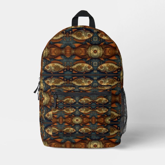 Steampunk Fish pattern Printed Backpack (Front)