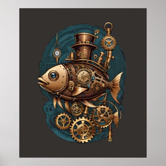 Steampunk Fish Vintage Retro Style Poster (Front)
