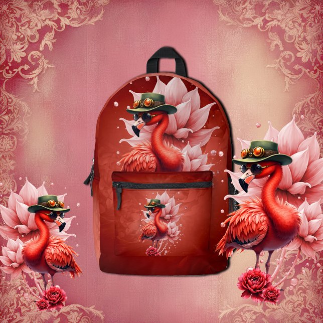 Steampunk Flamingo – Fantasy Digital Artwork  Printed Backpack (Creator Uploaded)