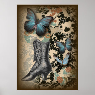 steampunk floral butterfly vintage shoe Victorian Poster