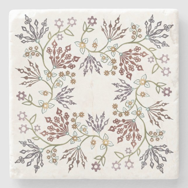 Steampunk Floral Clockwork Stone Coaster (Front)
