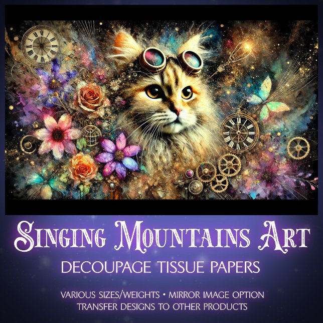 Steampunk Floral Fantasy Cat  Portrait Decoupage  Tissue Paper (Creator Uploaded)