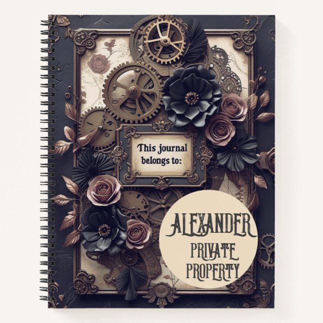 Steampunk Floral Gears Writing Journal (Front)