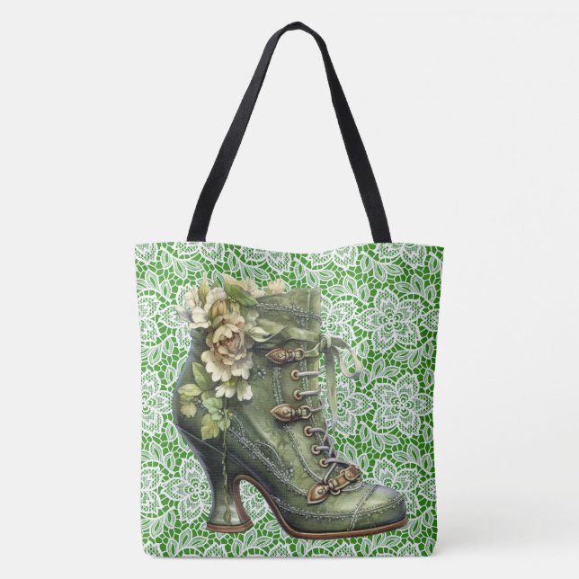  Steampunk Floral n' Lace Boot Large Shoulder Tote Bag (Back)