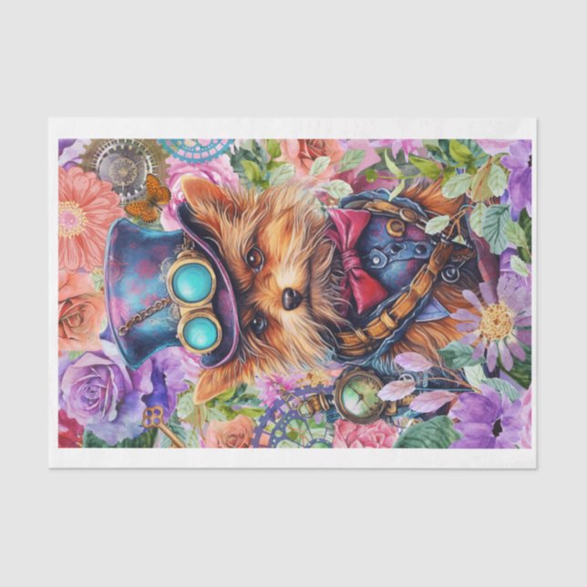 Steampunk Floral Pup Tissue Paper (Front)