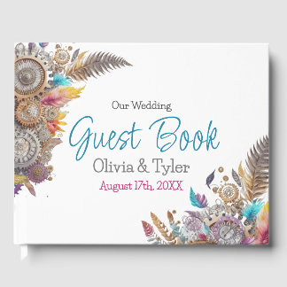 Steampunk, Flowers and Feathers Wedding  Guest Book