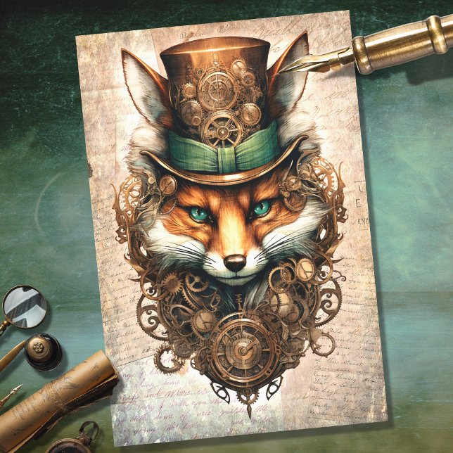 Steampunk Fox 4 Portrait Decoupage Paper (Creator Uploaded)