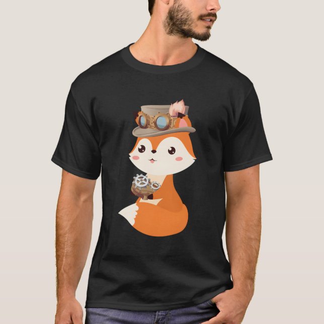 Steampunk Fox Science Fiction Steam Powered Critte T-Shirt (Front)
