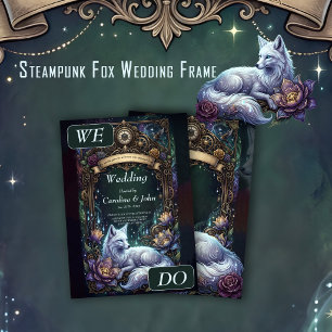 Steampunk Fox Wedding Frame. Invitation