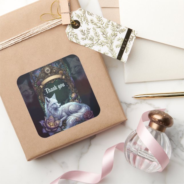 Steampunk Fox Wedding Frame.  Square Sticker (Gifting)