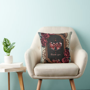 Steampunk Frame with Red Roses and Gears Cushion