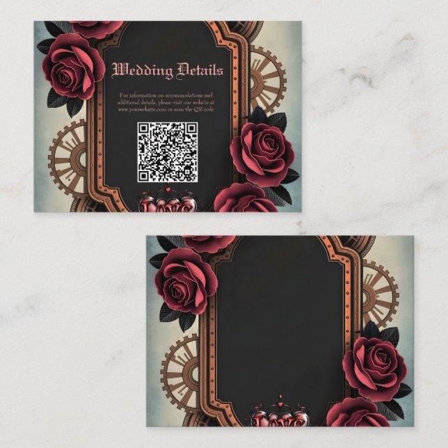 Steampunk Frame with Red Roses and Gears  Enclosure Card (Front/Back)