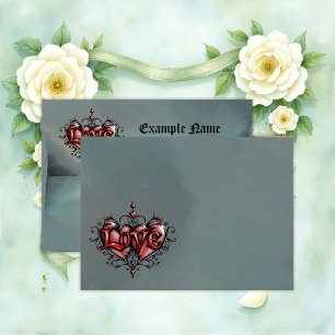 Steampunk Frame with Red Roses and Gears Envelope