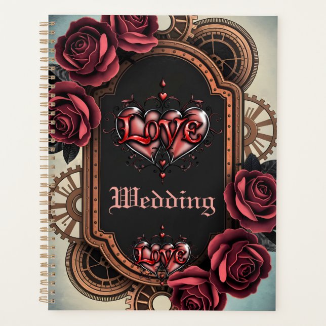 Steampunk Frame with Red Roses and Gears Planner (Front)